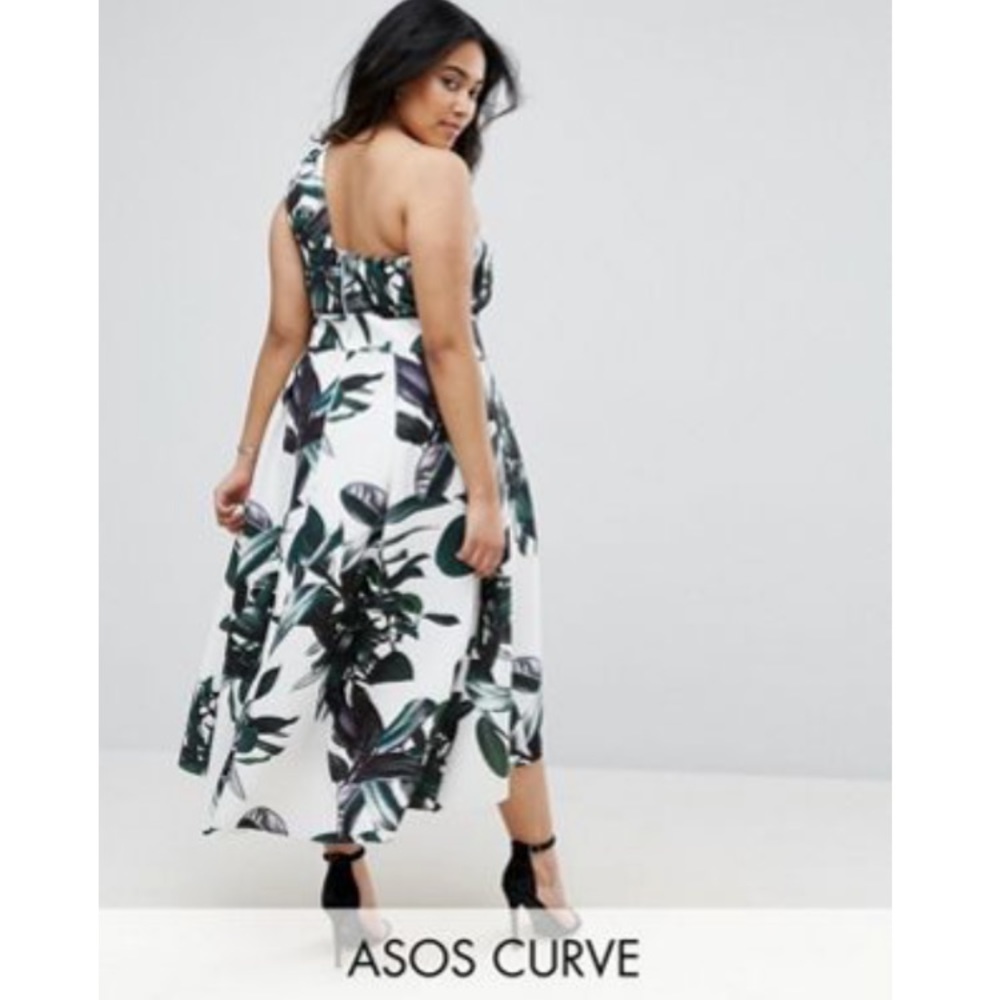 ASOS Palm Leaf Print One Shoulder Scuba Dress